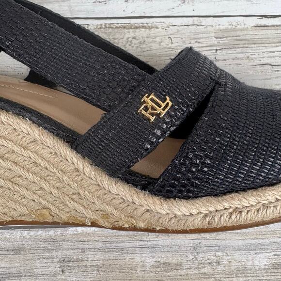 Ralph Lauren Penelopie Sandals Sz 8B Black Canvas Espadrille Slingback Coastal - Picture 6 of 11
